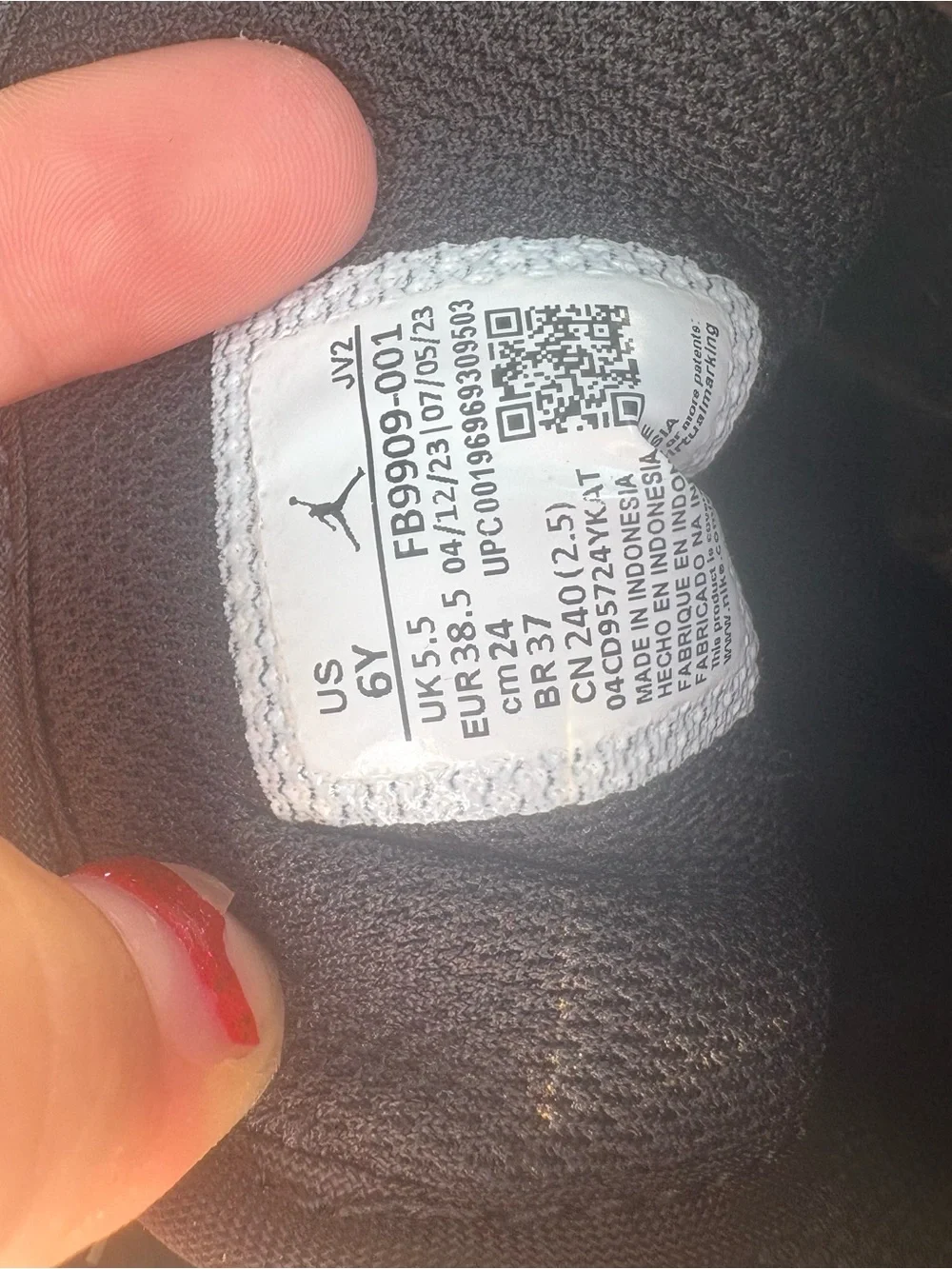 Youth 6 Nike Air Jordan Black and White Y6
